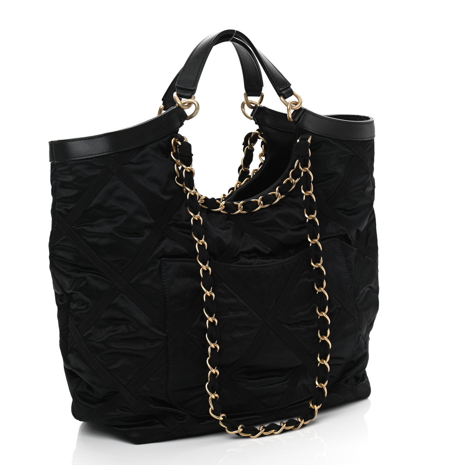 Chanel Nylon Grosgrain Quilted Lifestyle Shopping Tote Black 3 of 12