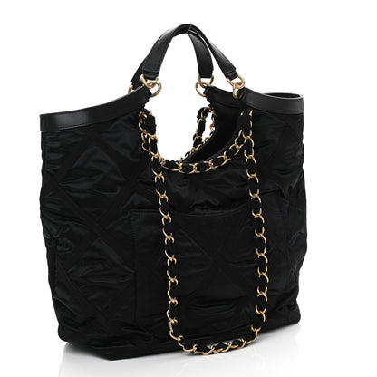 Chanel Nylon Grosgrain Quilted Lifestyle Shopping Tote Black 3 of 12