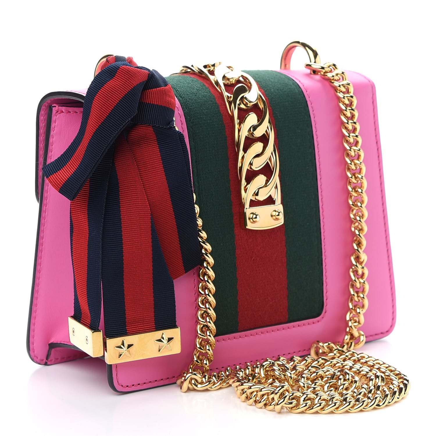 Gucci Vitello Fontanella Web Mini Sylvie Chain Shoulder Bag Pink Tropical Flower 3 of 9