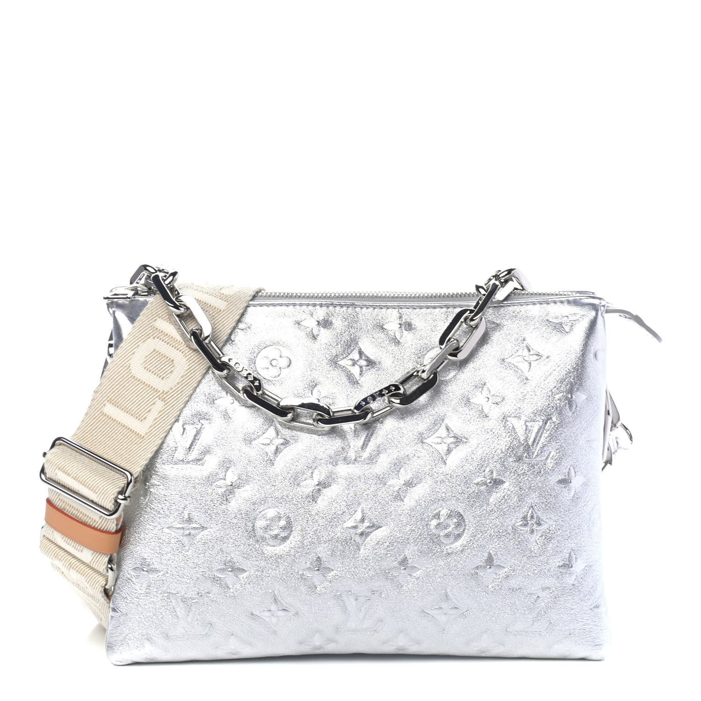 Metallic Lambskin Embossed Monogram Coussin PM Silver