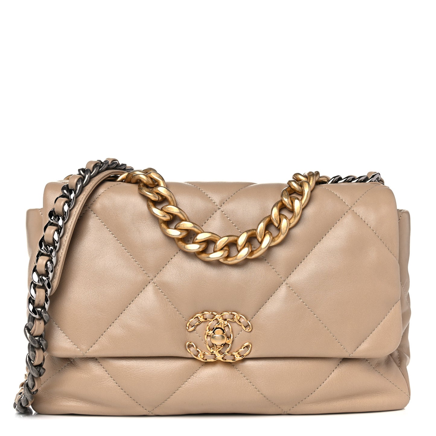 Lambskin Quilted Large Chanel 19 Flap Beige