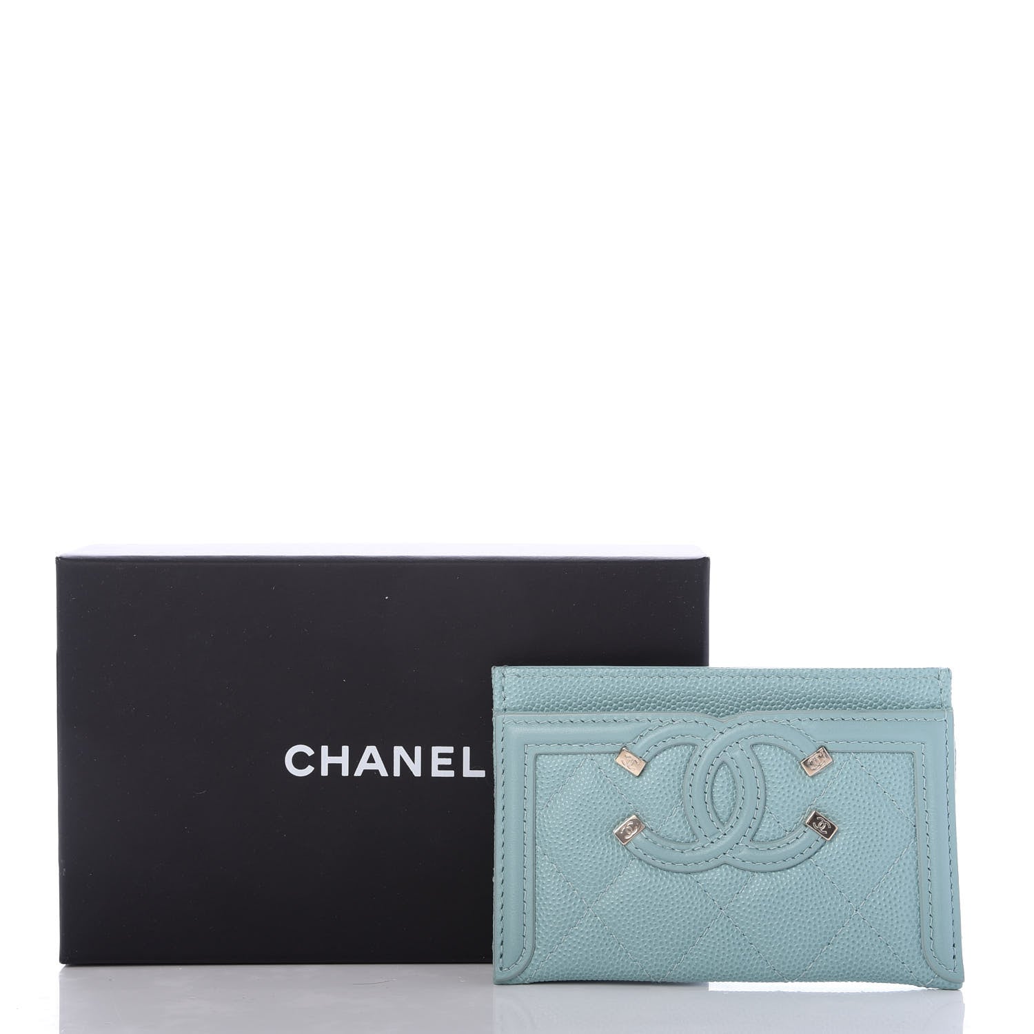 Chanel Caviar Quilted Filigree Card Holder Light Blue 9 of 9