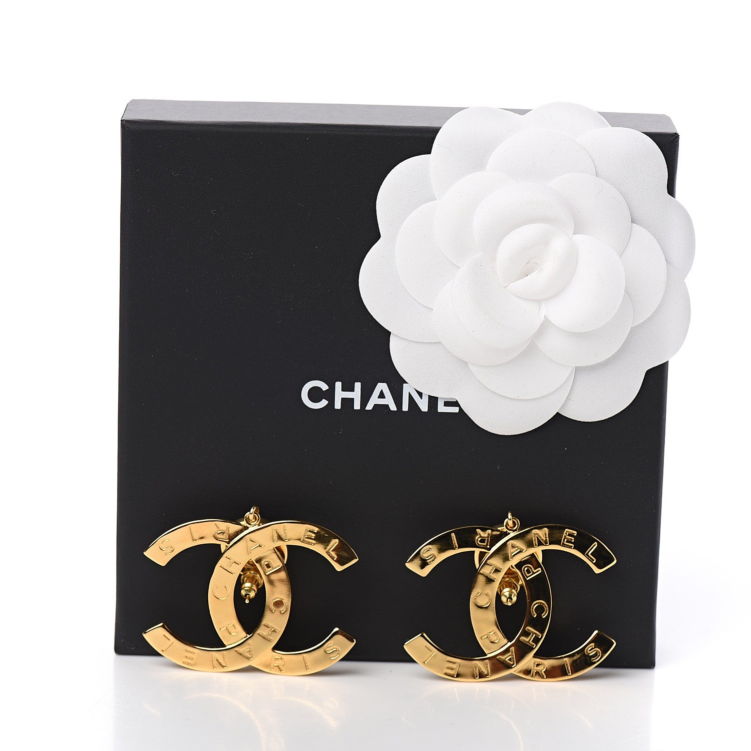 Chanel Metal Large Paris Button Earrings Gold 5 of 5