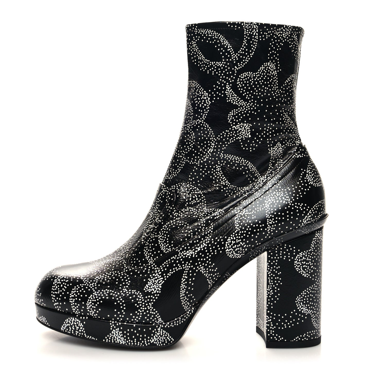 Calfskin Camellia Printed Ankle Boots 39.5 Black White