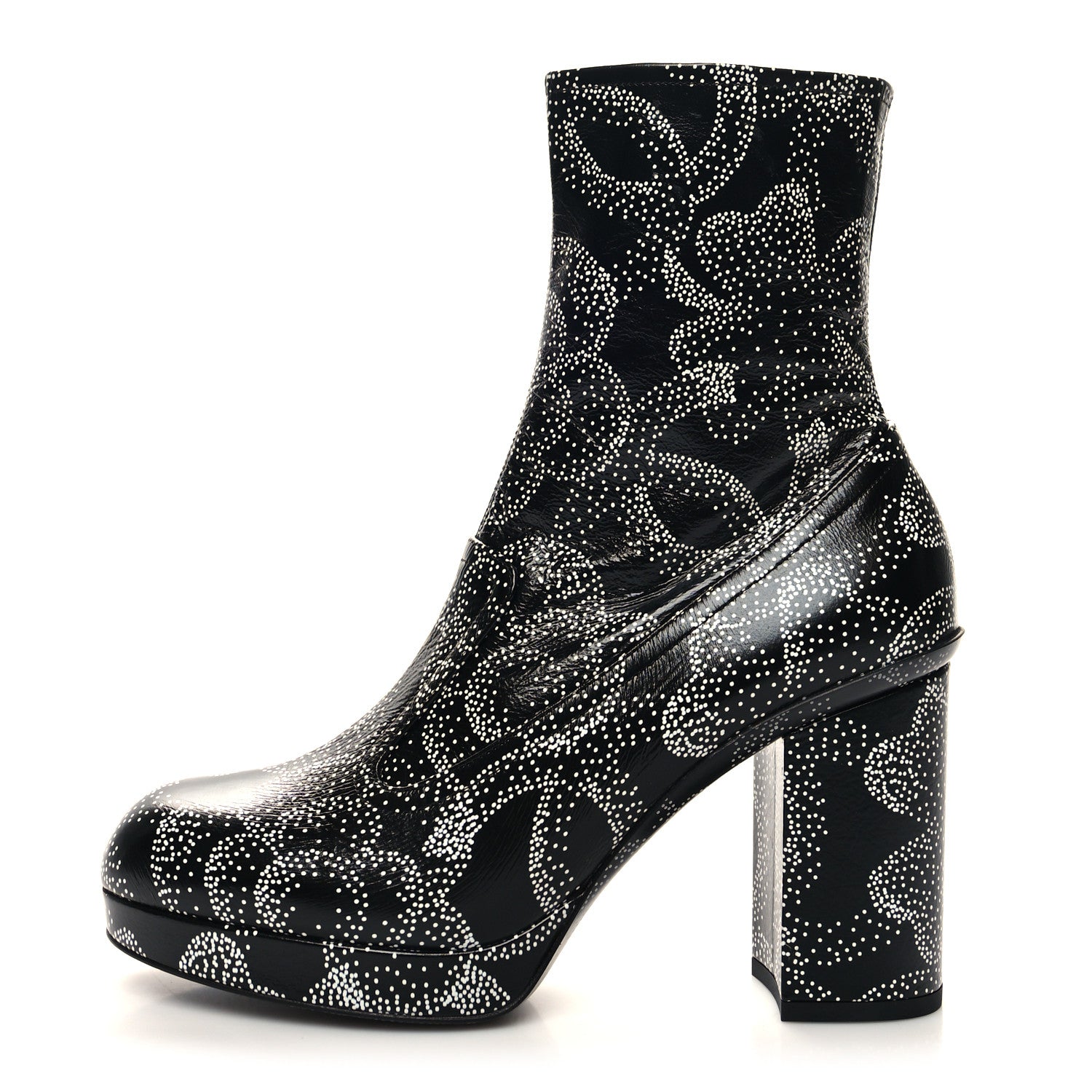 Chanel Calfskin Camellia Printed Ankle Boots 39.5 Black White 1 of 8