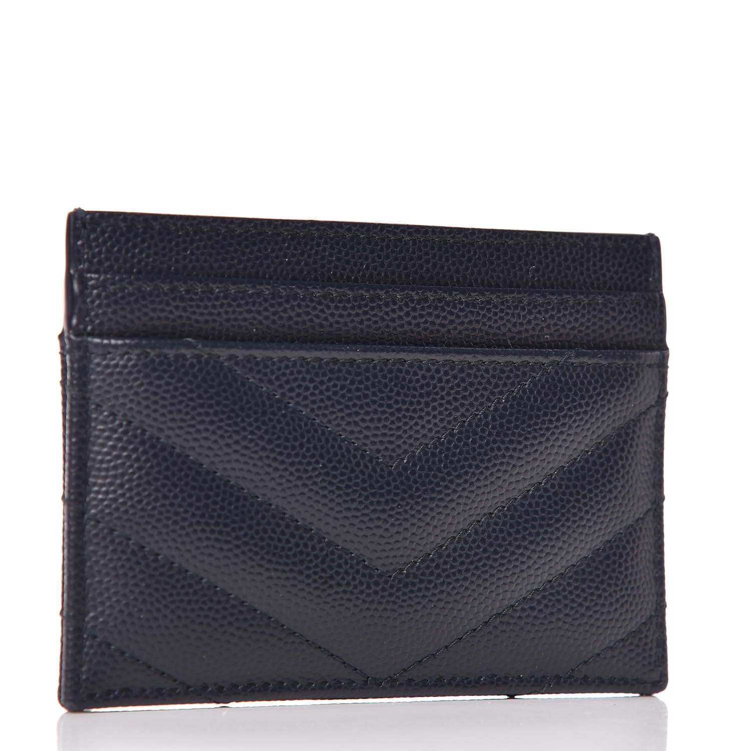 Saint Laurent Grain De Poudre Matelasse Monogram Chevron Credit Card Case Deep Marine 3 of 8