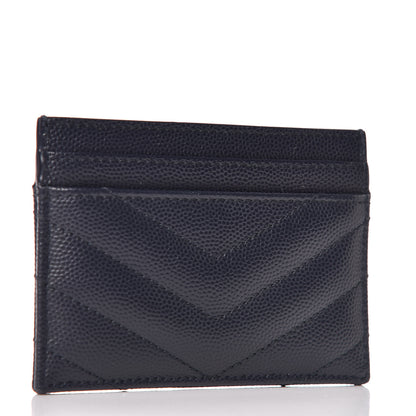 Saint Laurent Grain De Poudre Matelasse Monogram Chevron Credit Card Case Deep Marine 3 of 8