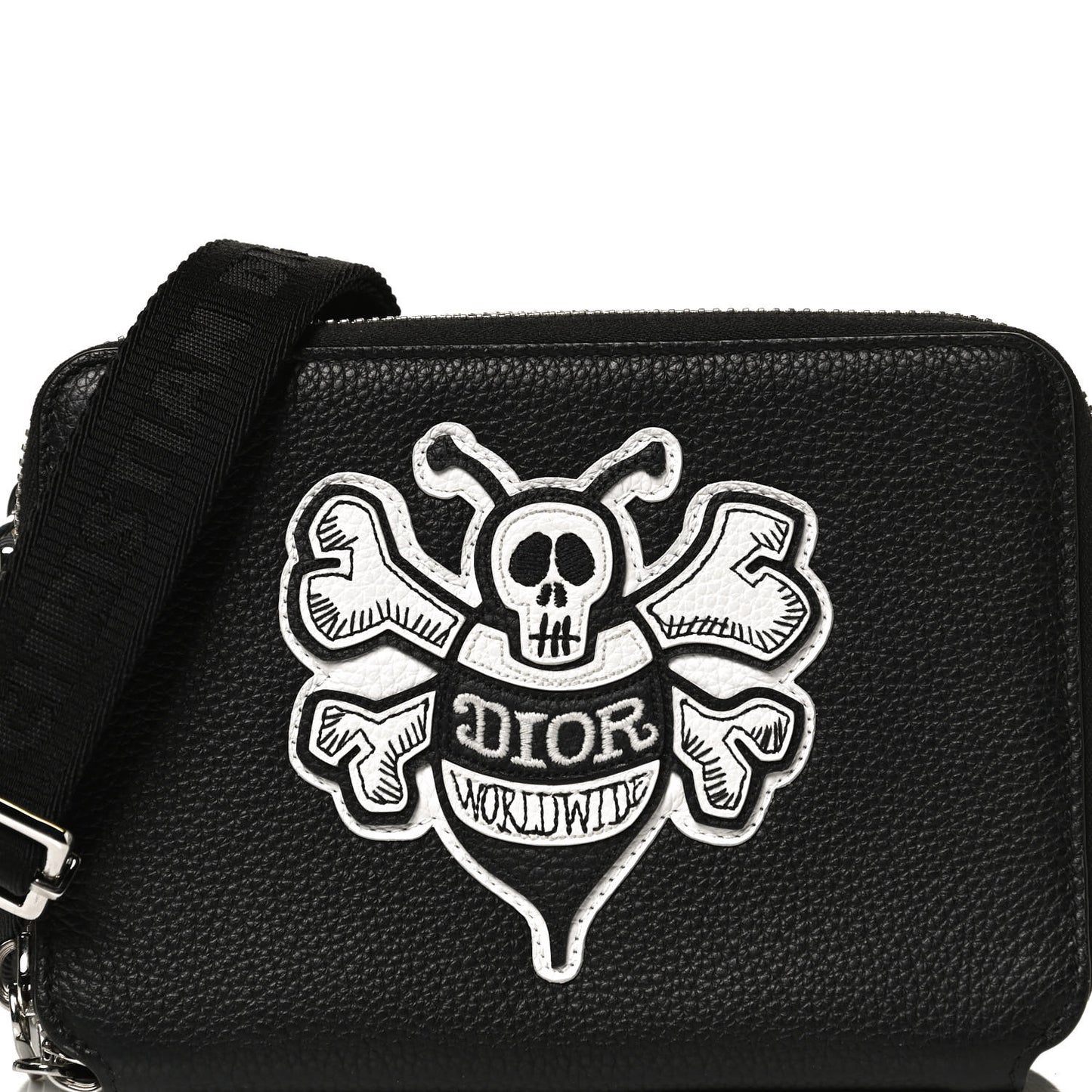 X SHAWN STUSSY Grained Calfskin Double Zip Crossbody Pouch Black