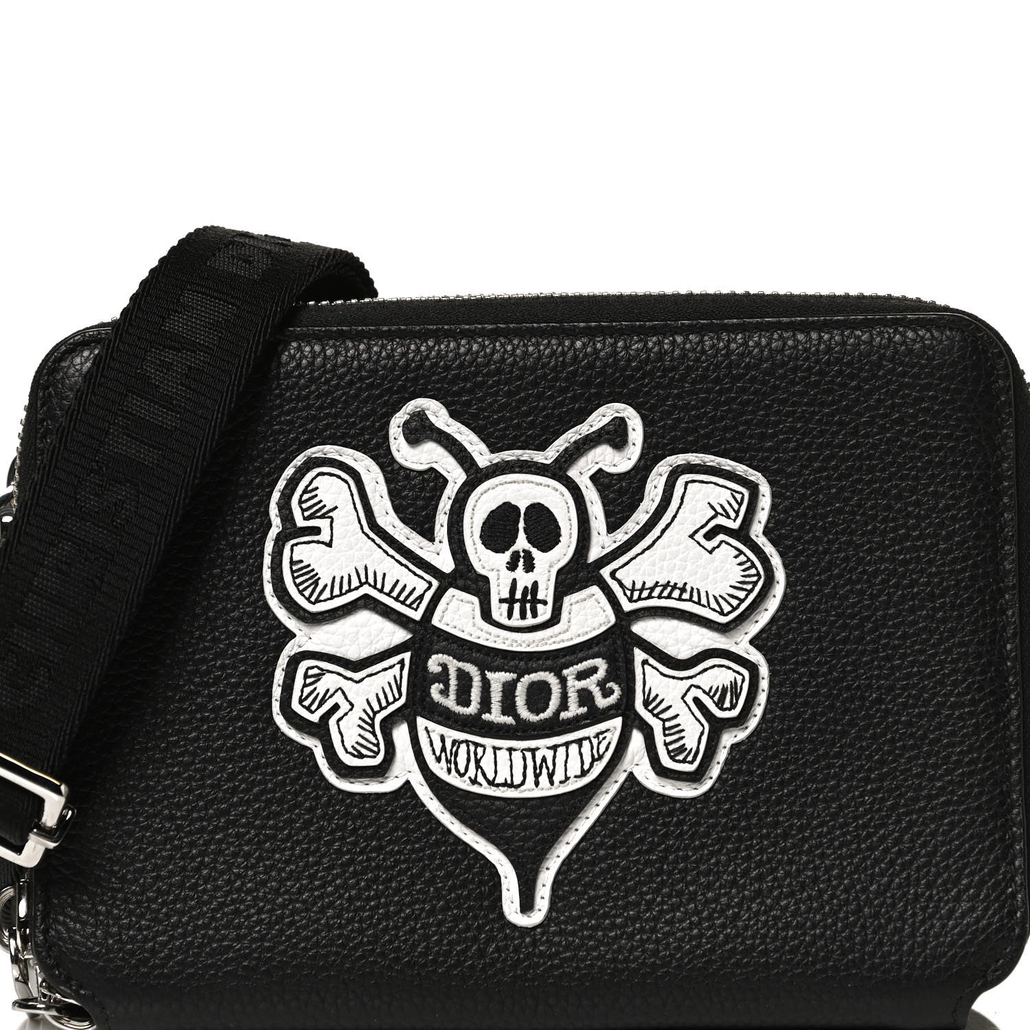 Christian Dior X SHAWN STUSSY Grained Calfskin Double Zip Crossbody Pouch Black 6 of 10