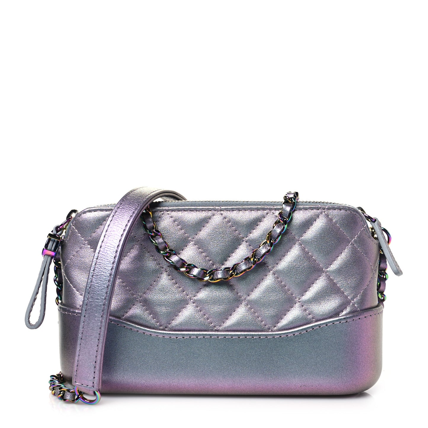Iridescent Lambskin Calfskin Quilted Small Gabrielle Clutch With Chain Light Purple