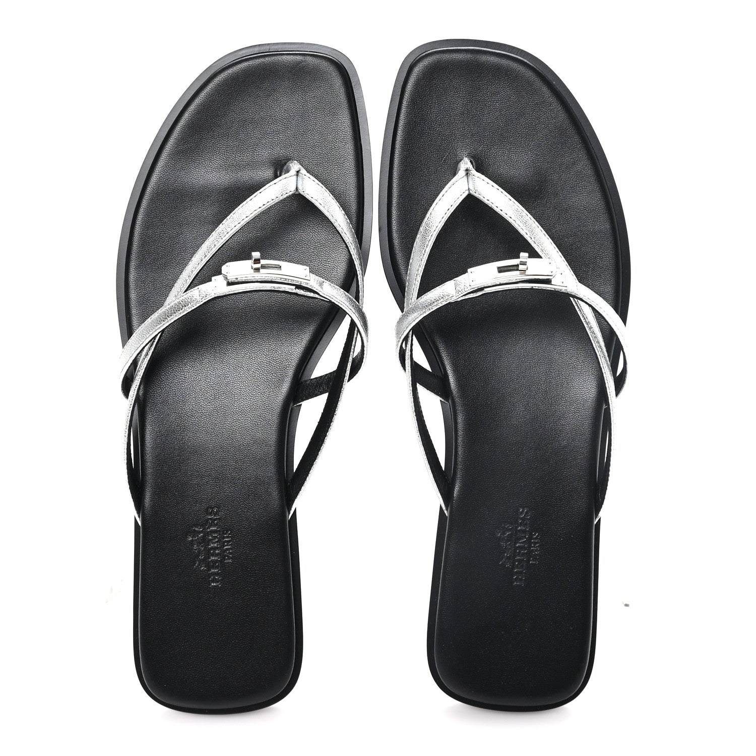 Hermes Metallic Goatskin Miss Sandals 39 Gris Argente 2 of 9