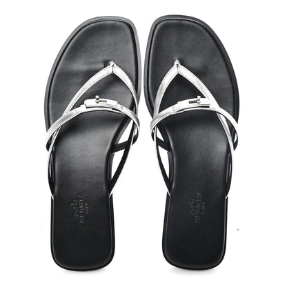 Hermes Metallic Goatskin Miss Sandals 39 Gris Argente 2 of 9