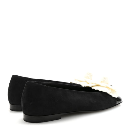 Chanel Suede Patent Cap Toe Camellia Ballerina Flats 39.5 Black White 5 of 10