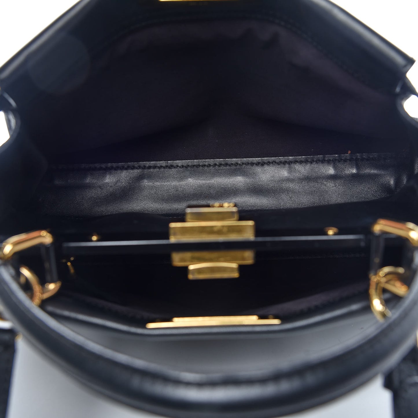 Vitello Seta Shiny Nappa Medium Peekaboo Iconic Satchel Black