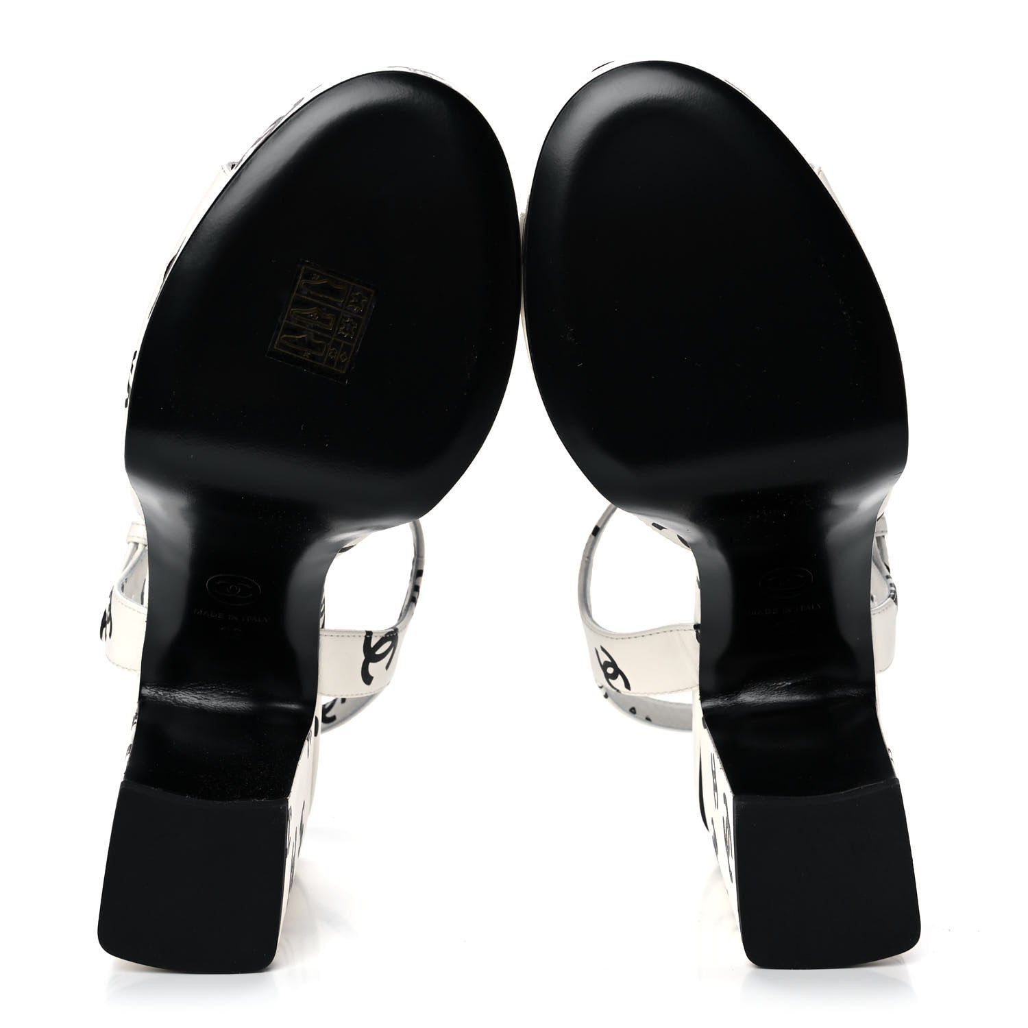 Chanel Printed Lambskin Coco Beach Platform Sandals 39 White Black 5 of 9