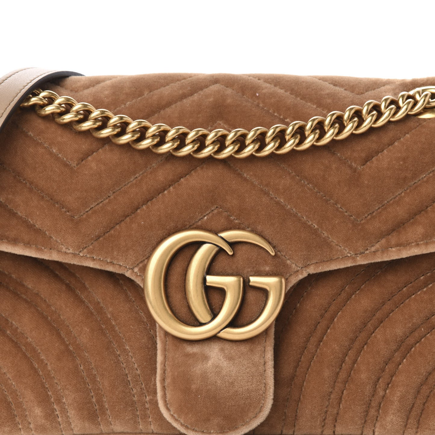Velvet Matelasse Small GG Marmont Shoulder Bag Taupe