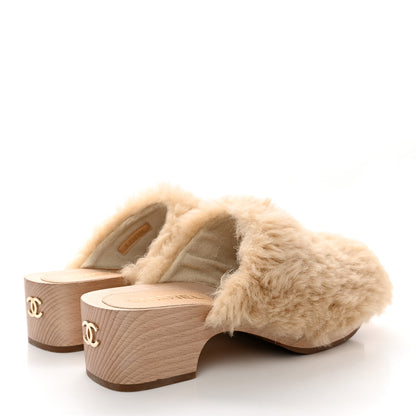 Chanel Shearling Lambskin Clogs 38 Beige 4 of 10