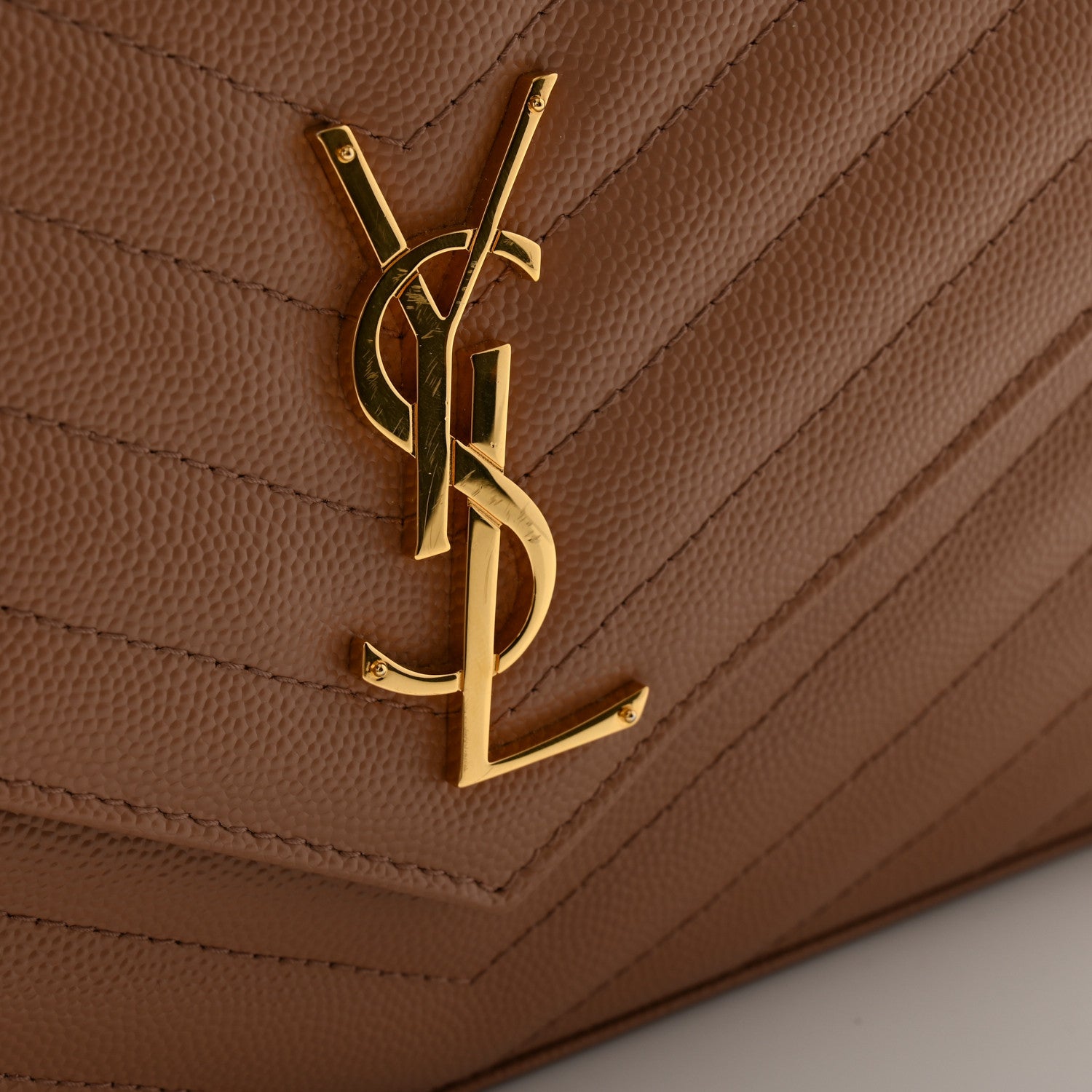 Saint Laurent Grain De Poudre Matelasse Chevron Monogram Chain Wallet Dark Beige 11 of 12