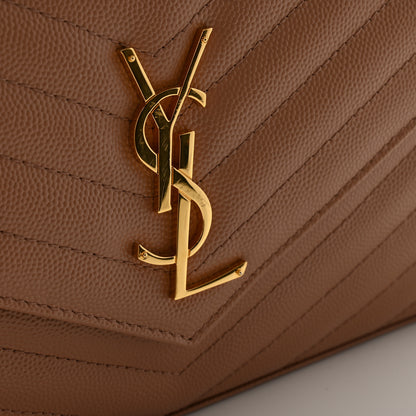 Saint Laurent Grain De Poudre Matelasse Chevron Monogram Chain Wallet Dark Beige 11 of 12