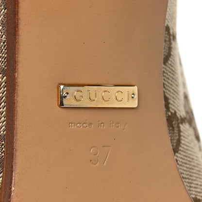 Gucci Monogram Malaga Kid Lisa Mid Heel Boots 37 Beige Ebony 6 of 7