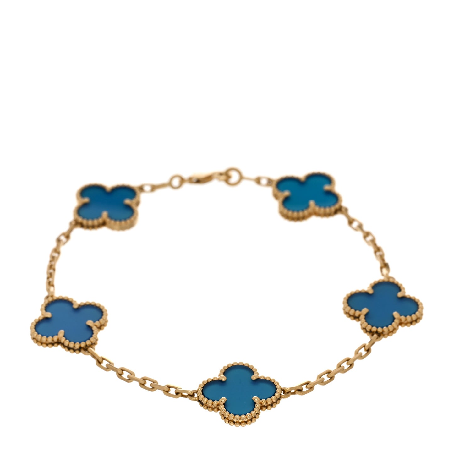 18K Yellow Gold Blue Agate 5 Motifs Vintage Alhambra Bracelet