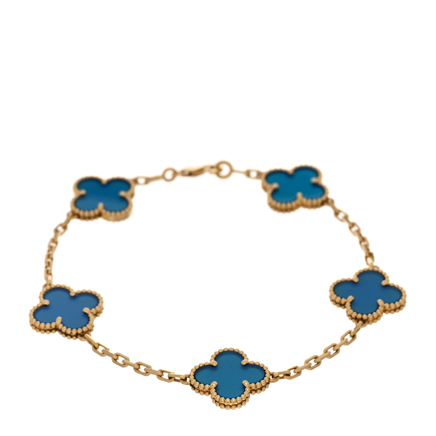 Van Cleef & Arpels 18K Yellow Gold Blue Agate 5 Motifs Vintage Alhambra Bracelet 1 of 5