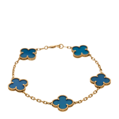 Van Cleef & Arpels 18K Yellow Gold Blue Agate 5 Motifs Vintage Alhambra Bracelet 1 of 5