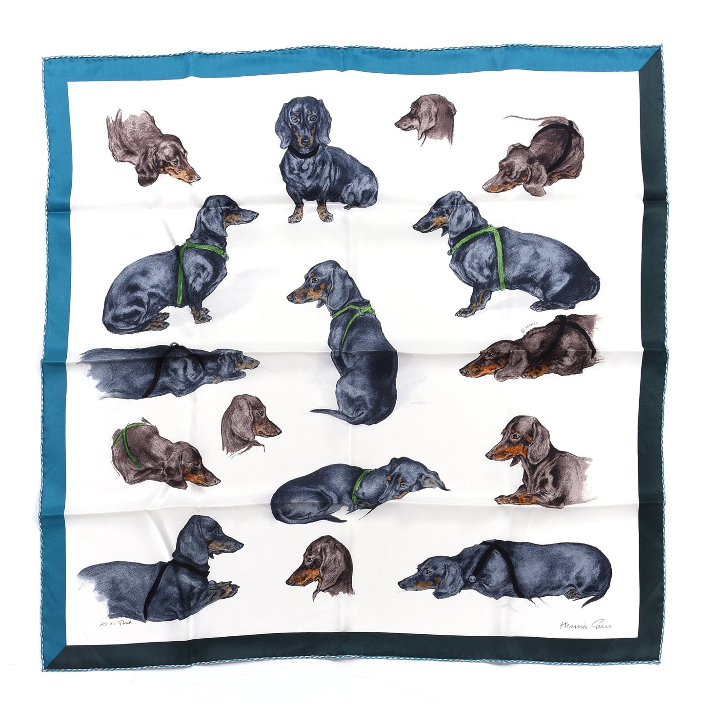 Silk Les Bassets Scarf 70 White Gris Bluete
