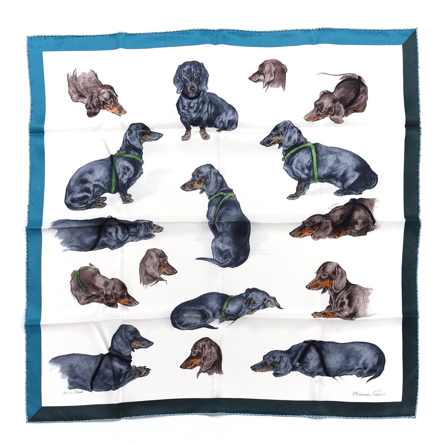 Hermes Silk Les Bassets Scarf 70 White Gris Bluete 1 of 4