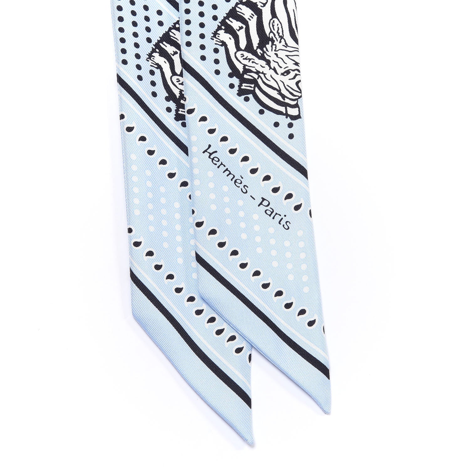 Hermes Silk Les Zebres Twilly Ciel Black White 2 of 4