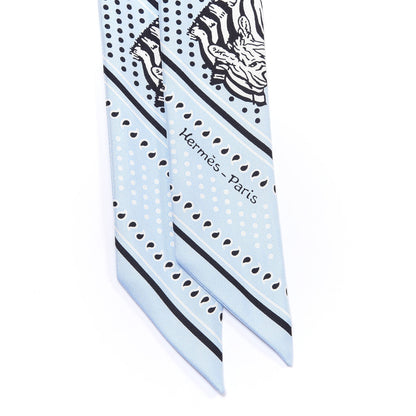 Hermes Silk Les Zebres Twilly Ciel Black White 2 of 4