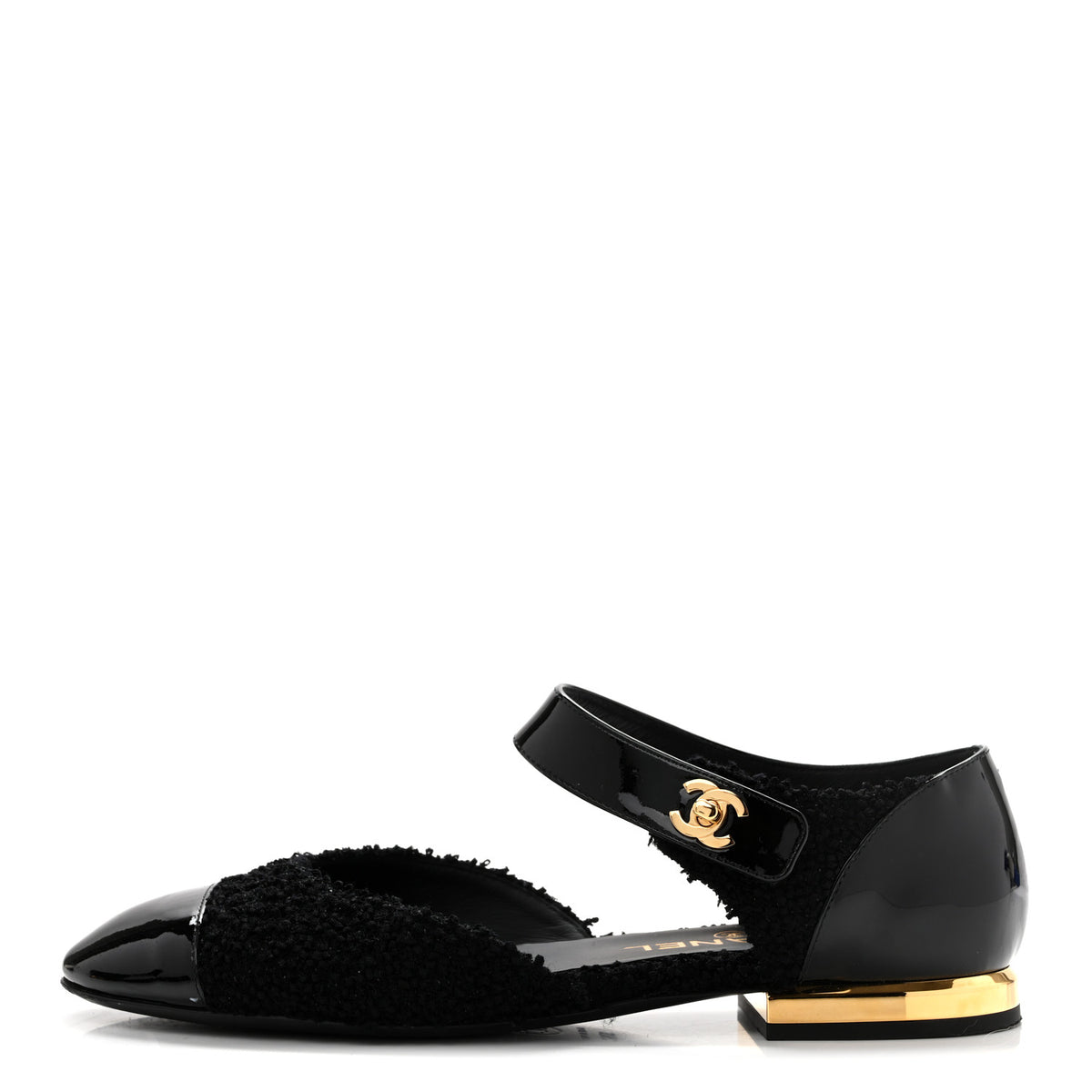 Chanel Tweed Patent Cap Toe Ballerina Flats 37.5 Black 1 of 11