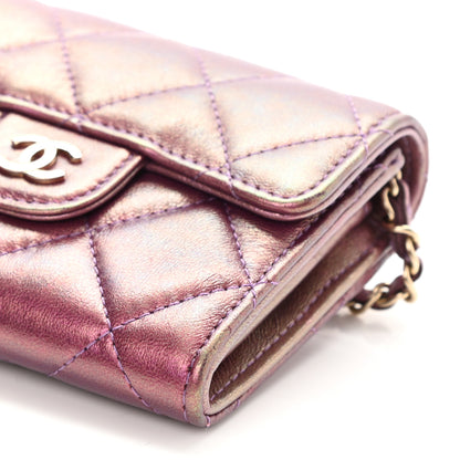 Chanel Iridescent Lambskin Quilted Flap Card Holder On Chain Purple 11 of 12