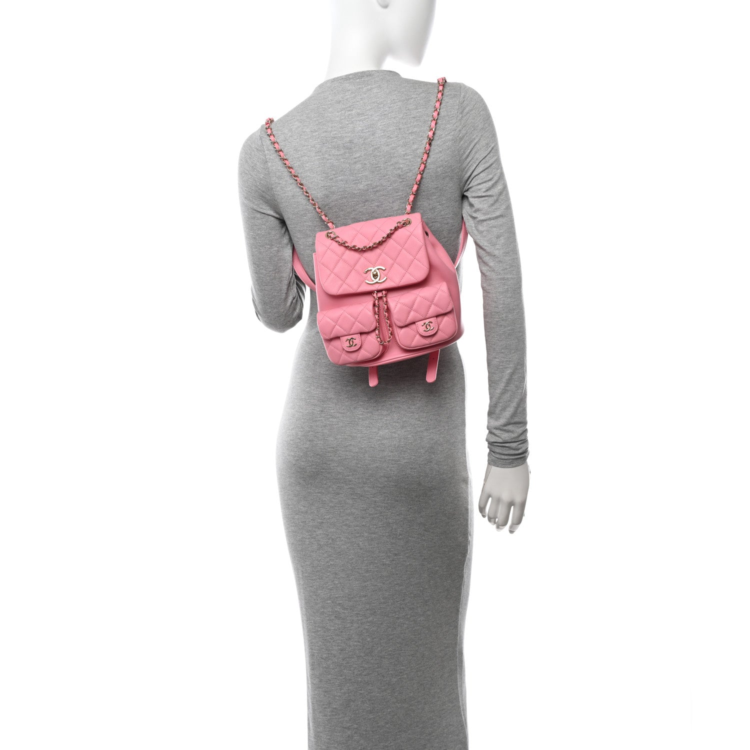 Chanel Calfskin Quilted Medium Duma Pockets Drawstring Backpack Pink 2 of 10