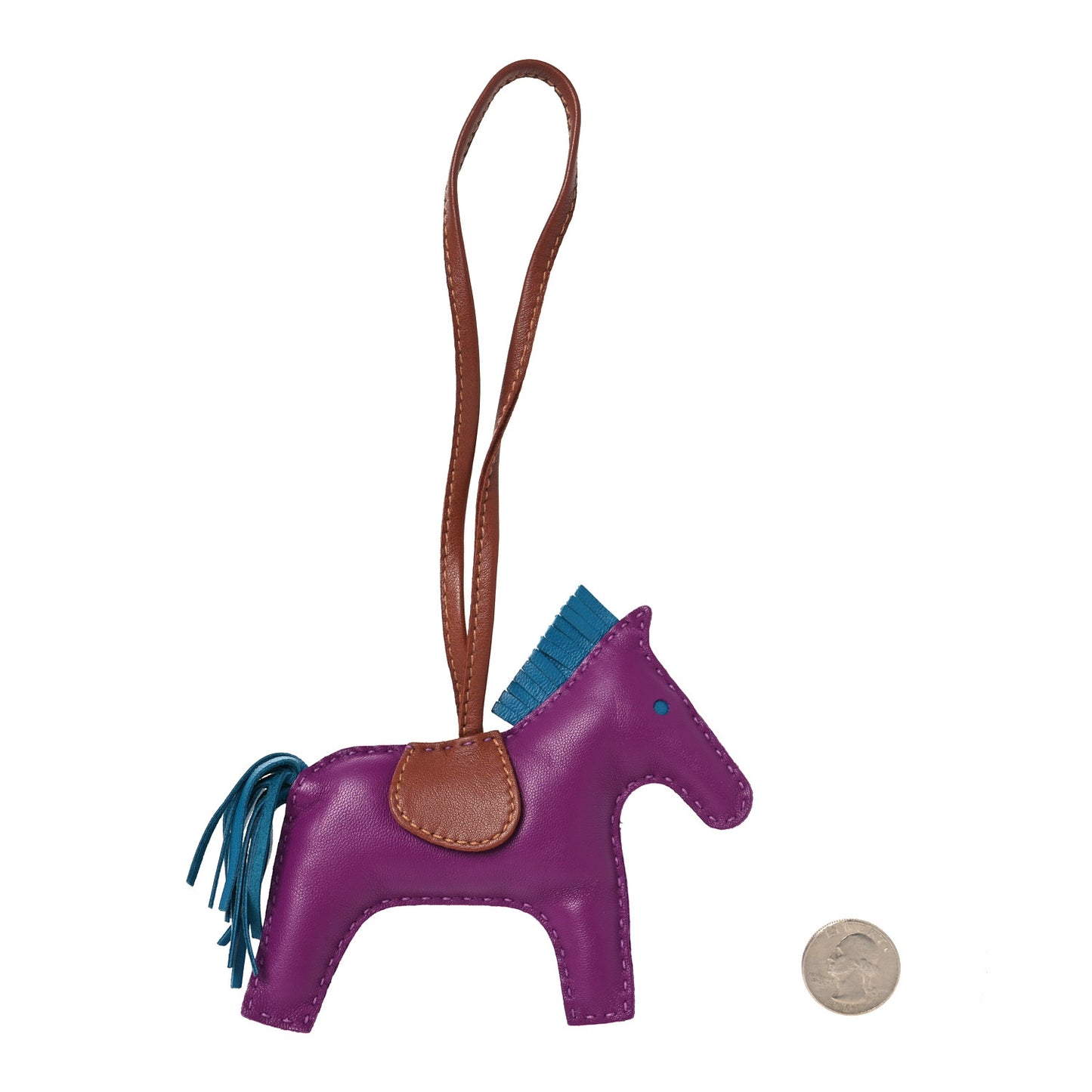 Milo Lambskin Grigri Rodeo Horse Bag Charm GM Anemone Bleu Izmir Fauve