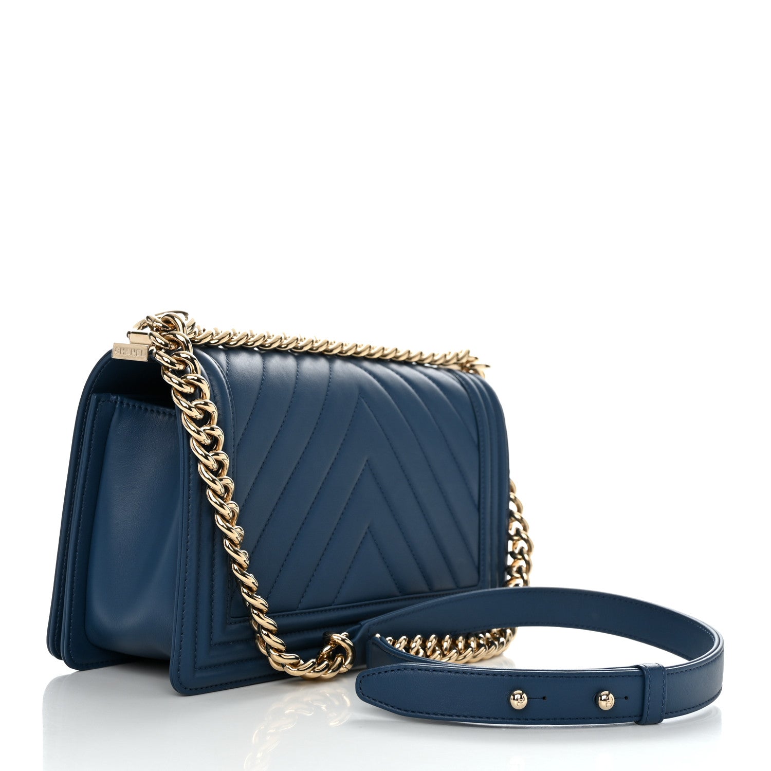 Chanel Calfskin Chevron Quilted Medium Boy Flap Blue 2 of 11