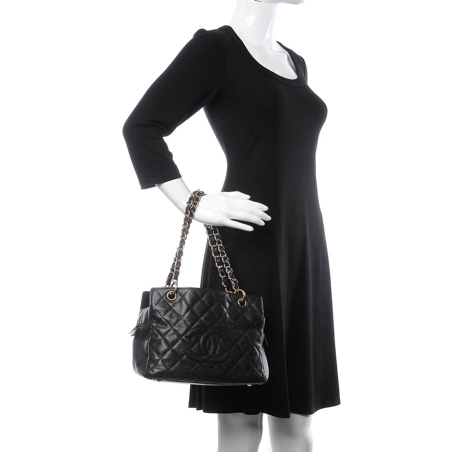 Caviar Quilted Petit Timeless Tote PTT Black