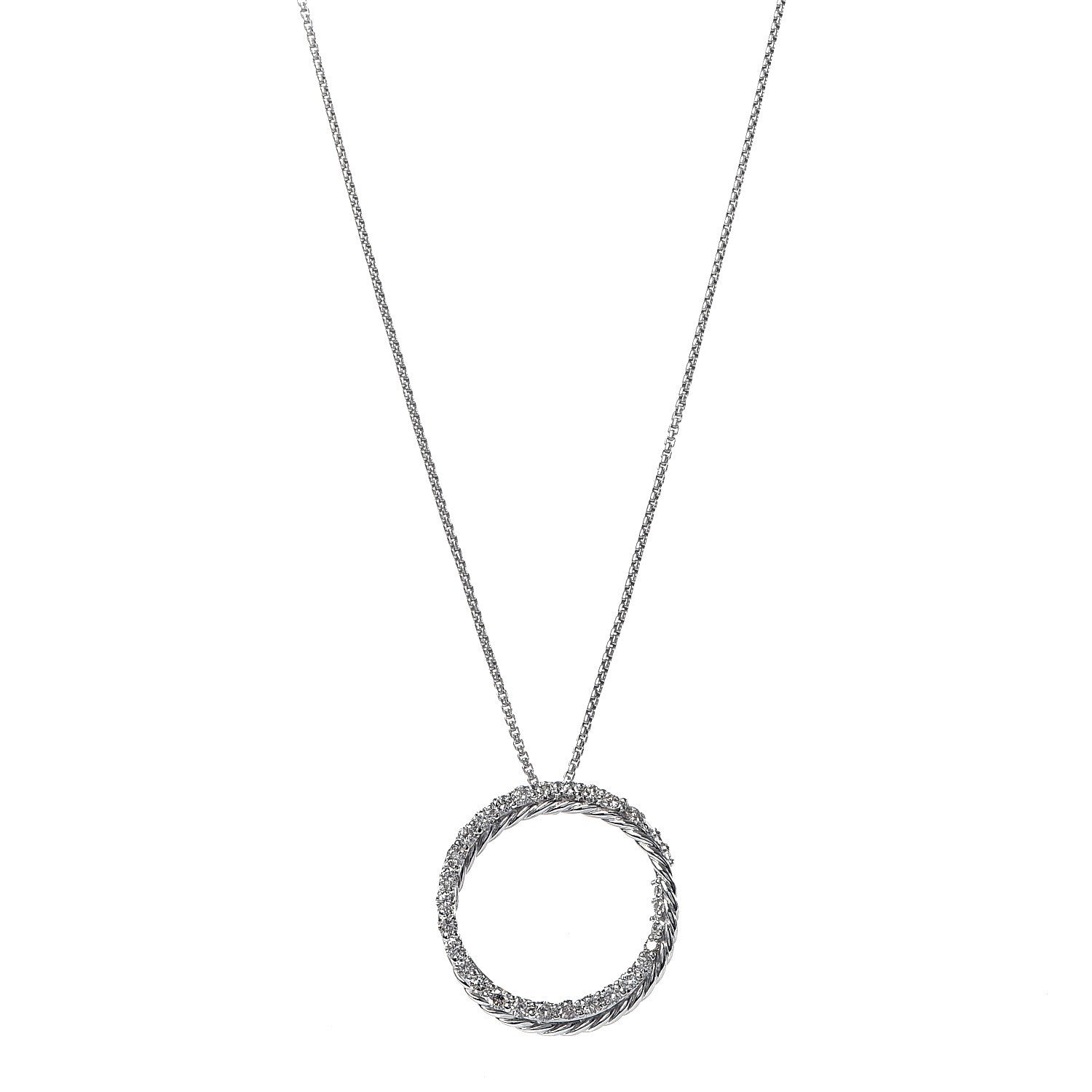 David Yurman Sterling Silver Diamond Crossover Circle Pendant Necklace 1 of 7