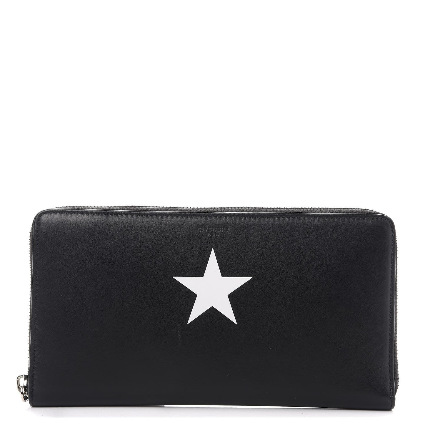 Calfskin Star Pandora Zip Around Wallet Black White