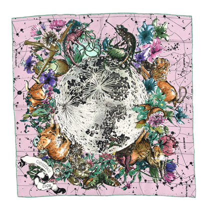 Christian Dior Silk Zodiac Print Square Scarf 90 Pink Multicolor 1 of 3