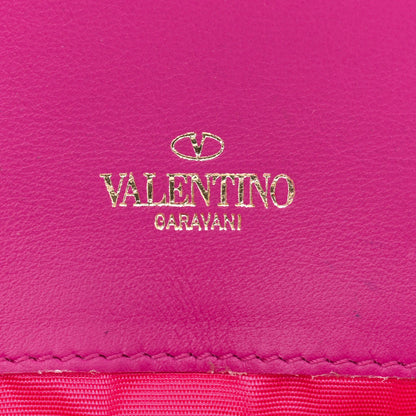 Valentino Garavani Calfskin Rockstud Flap Wallet On Chain Fuxia 6 of 15