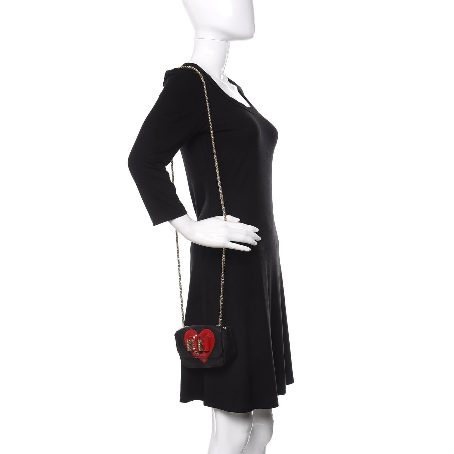 Calfskin Heart Sweety Charity Crossbody Bag Black Red
