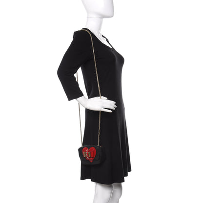 Christian Louboutin Calfskin Heart Sweety Charity Crossbody Bag Black Red 2 of 10