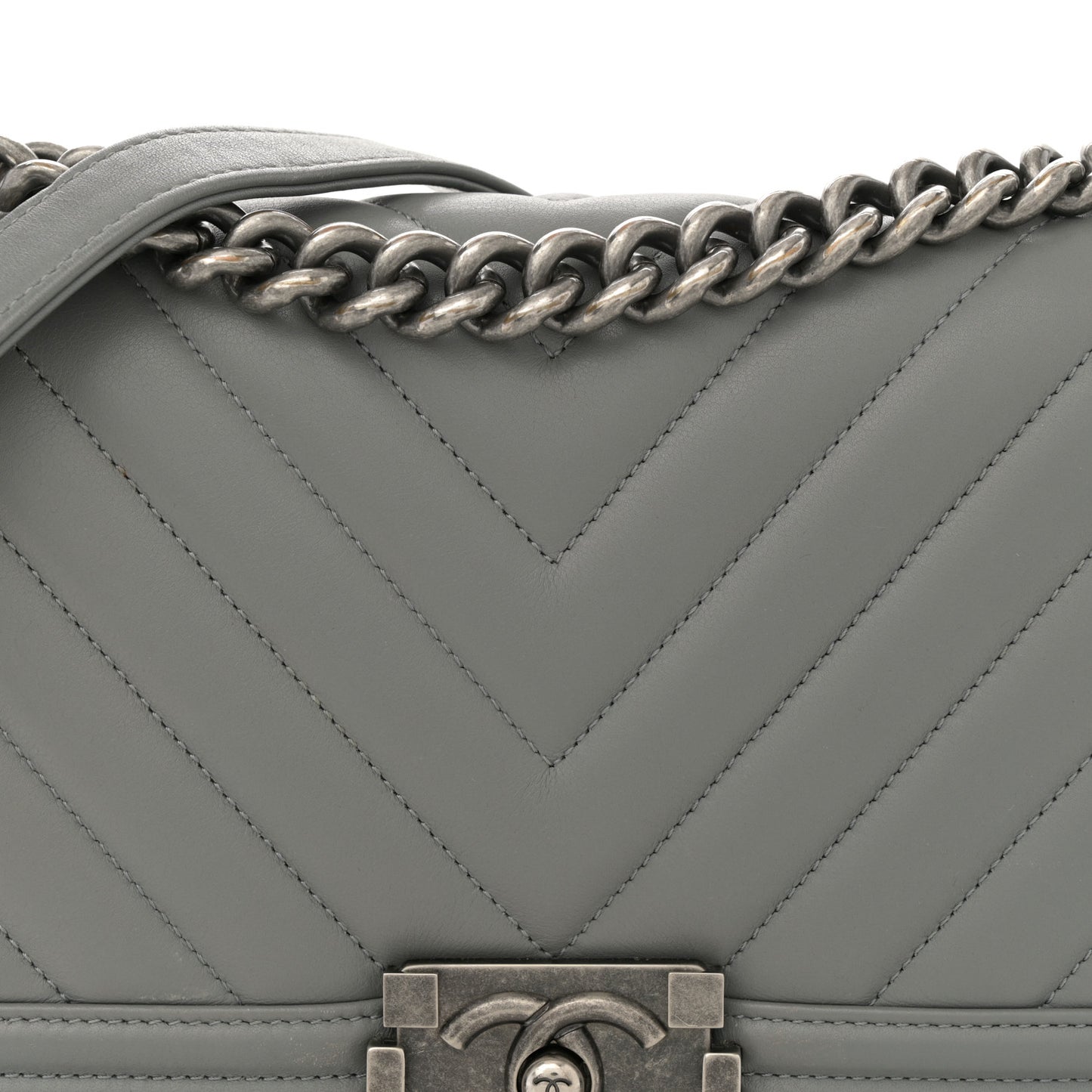 Calfskin Chevron Quilted Medium Boy Flap Grey