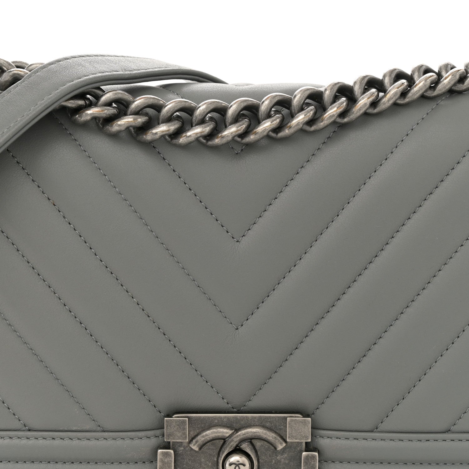 Chanel Calfskin Chevron Quilted Medium Boy Flap Grey 8 of 12