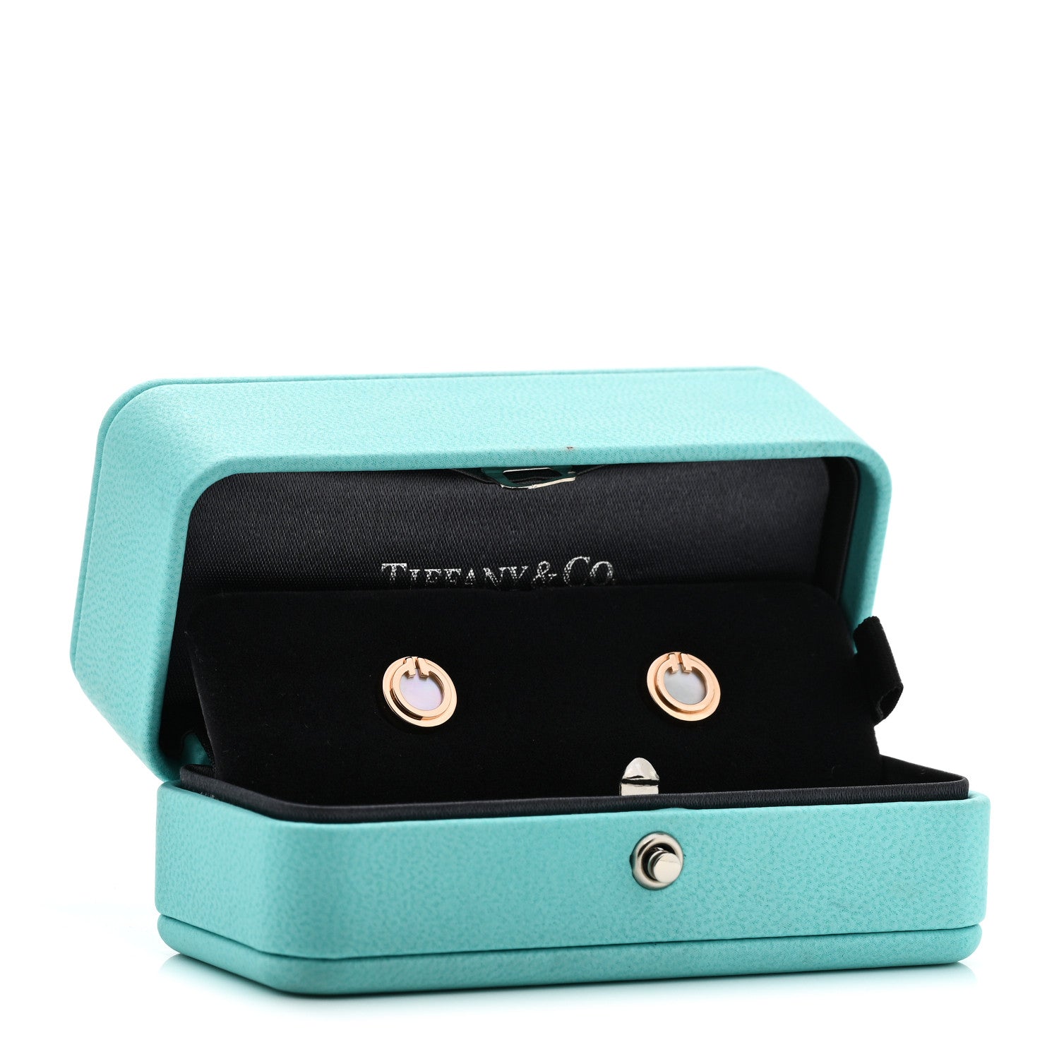 Tiffany 18K Rose Gold Mother of Pearl T Circle Earrings 6 of 6