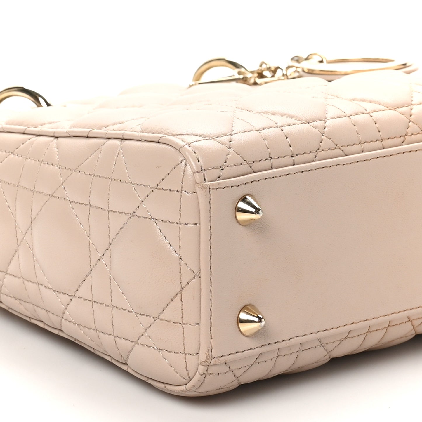 Lambskin Cannage Small Bi-Color Lady Dior Hazelnut White