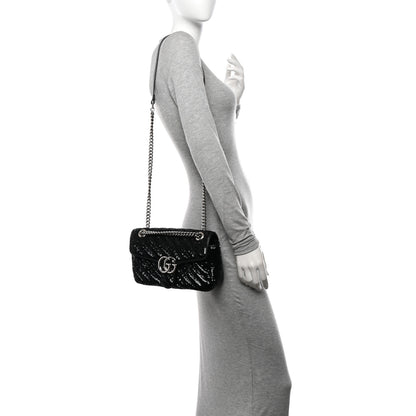 Gucci Sequin Matelasse Small GG Marmont Shoulder Bag Black 2 of 10