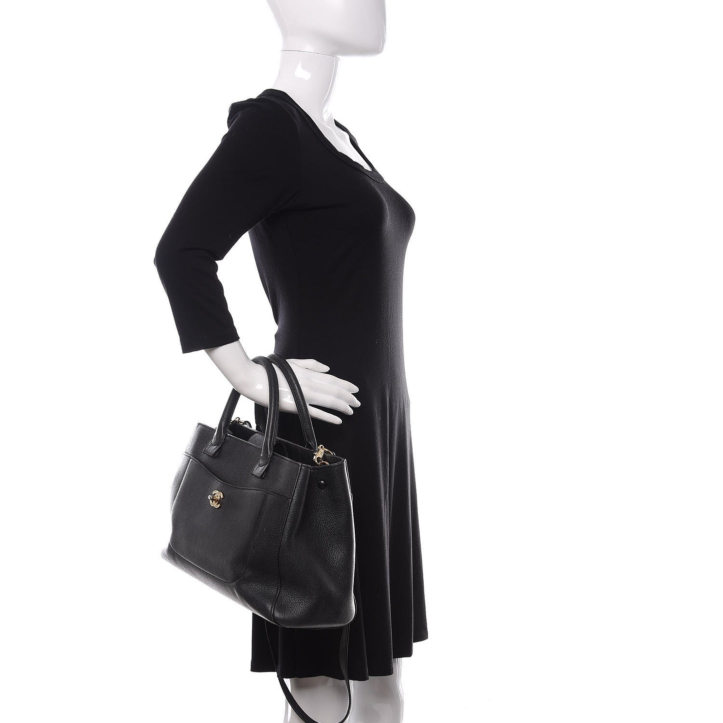 Grained Calfskin Small Neo Executive Shopper Tote Black