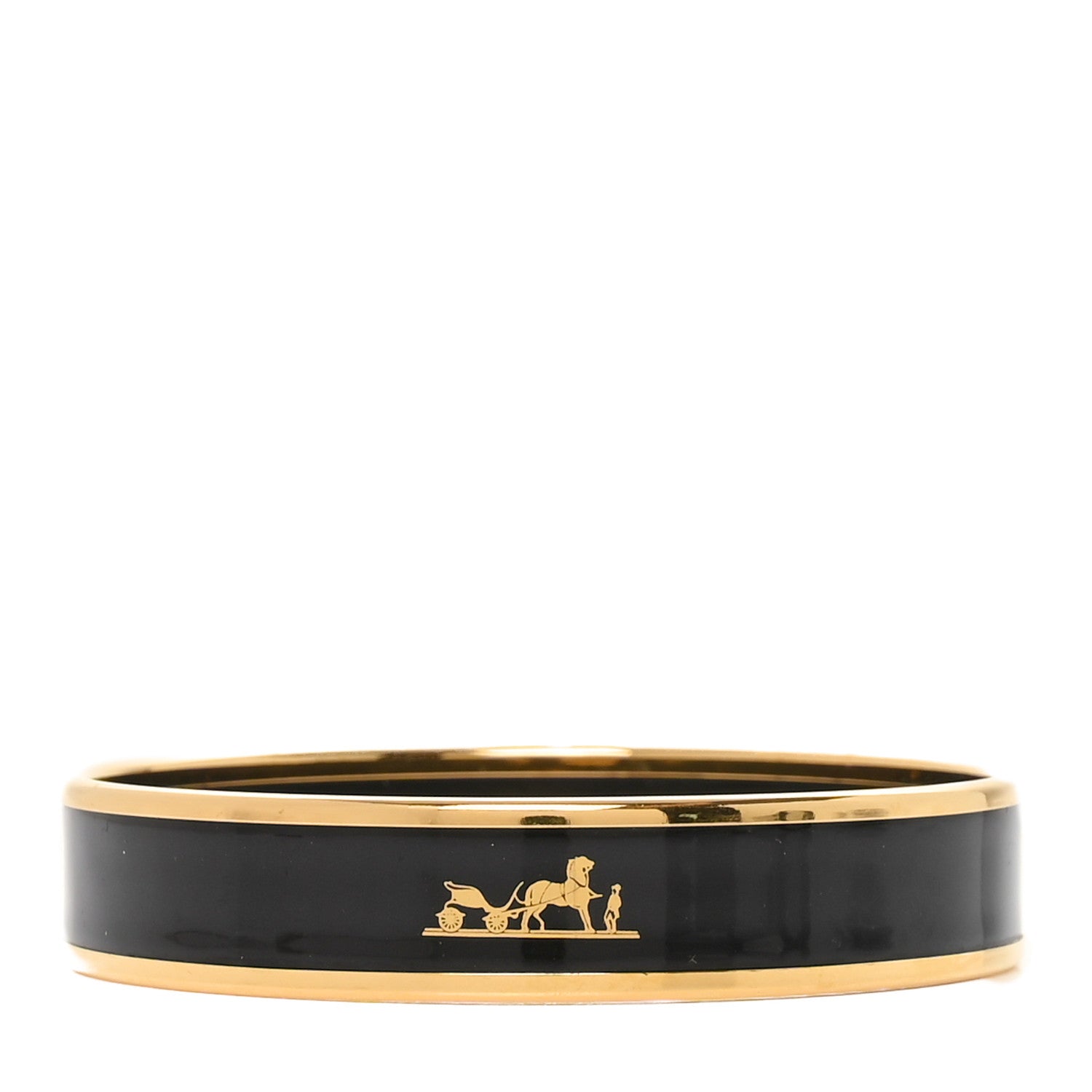 Hermes Enamel Printed Narrow Caleche Bracelet 62 Black 1 of 6